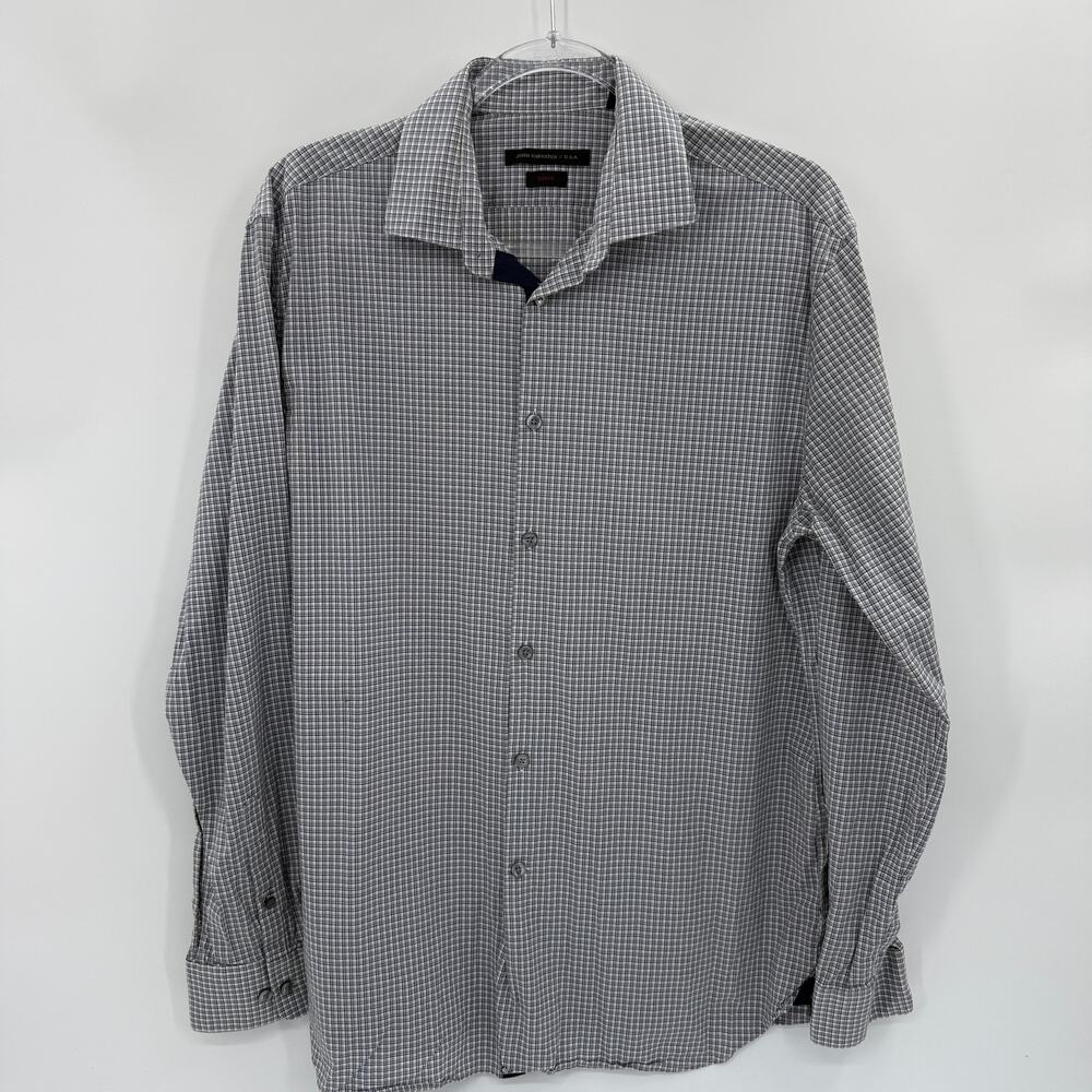 JOHN VARVATOS Shirt Size M / Neck 16 Slim Fit Long Sleeve Button Up Cotton Plaid